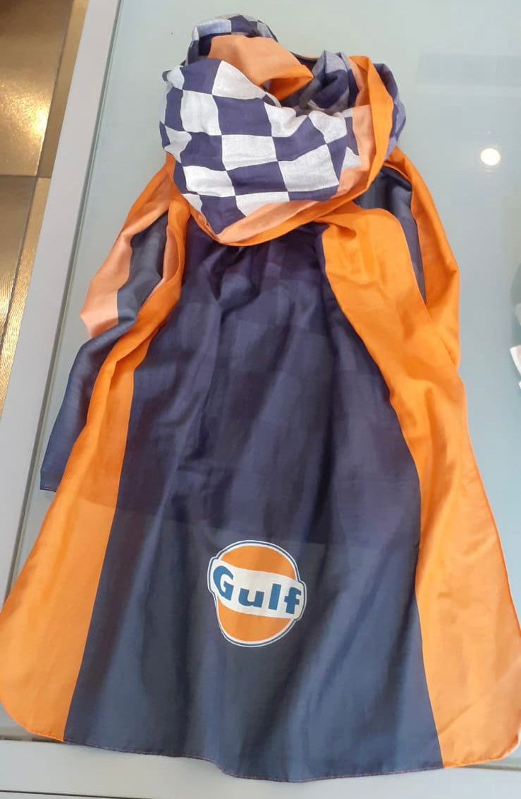 Sciarpa Gulf bandiera a scacchi viola e arancio