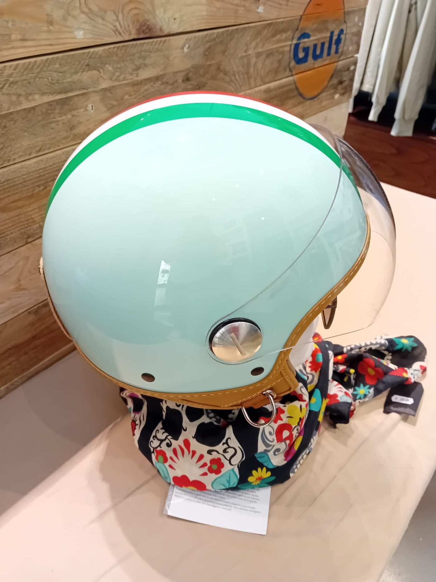 Vintage Demi-Jet Helmet with Mint-Tan Visor and Italian Flag