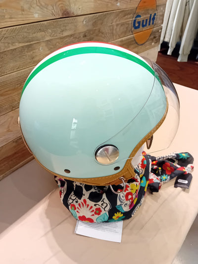Vintage Demi-Jet Helmet with Mint-Tan Visor and Italian Flag
