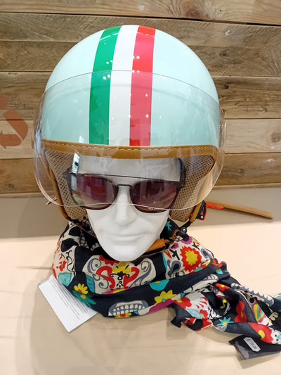 Vintage Demi-Jet Helmet with Mint-Tan Visor and Italian Flag