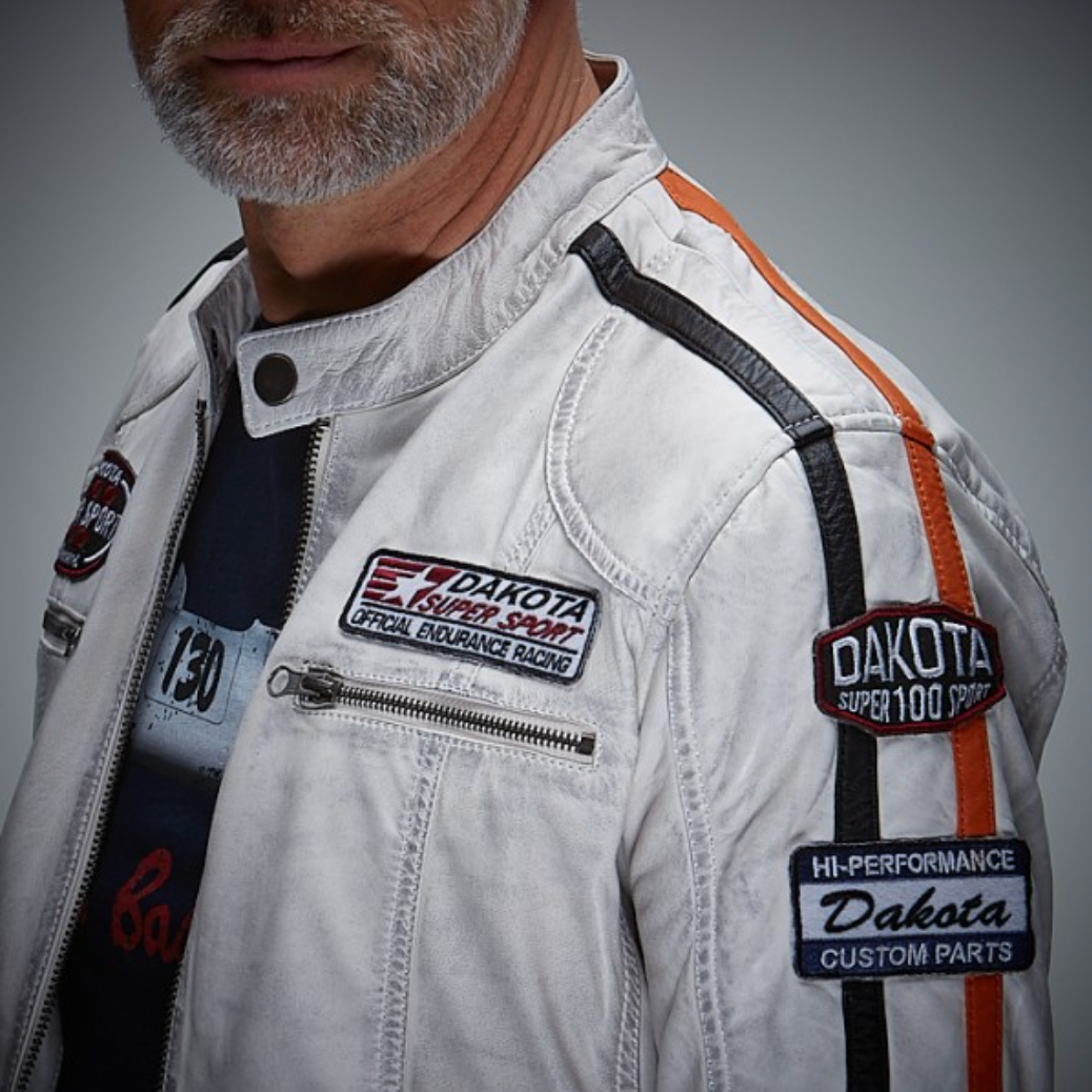 Giacca in pelle Vintage racing off white