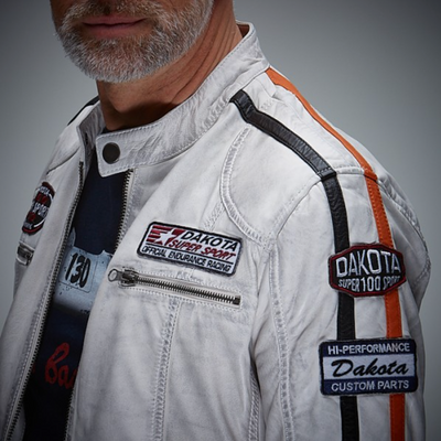 Giacca in pelle Vintage racing off white
