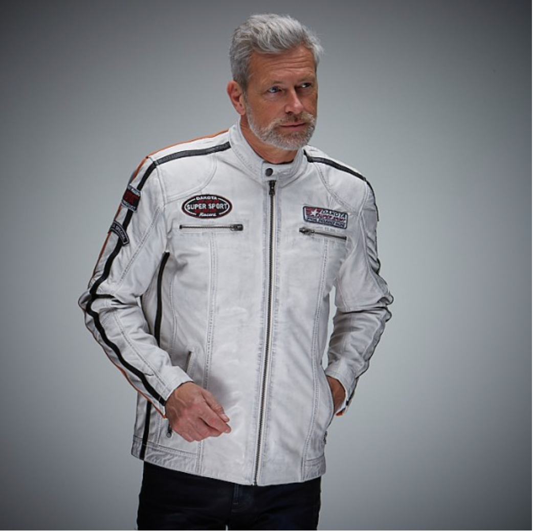 Giacca in pelle Vintage racing off white