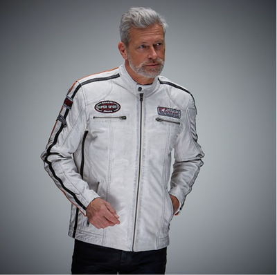 Giacca in pelle Vintage racing off white