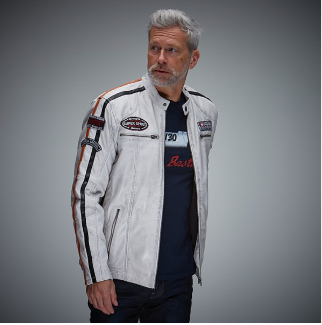 Giacca in pelle Vintage racing off white