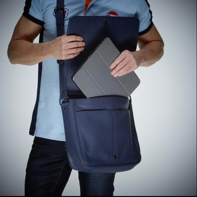 Sac bandoulière Silverstone en cuir bleu Gulf et orange 